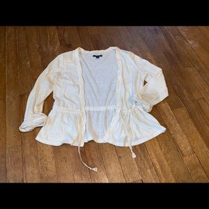 Cream tie-front 3/4 sleeve cardigan